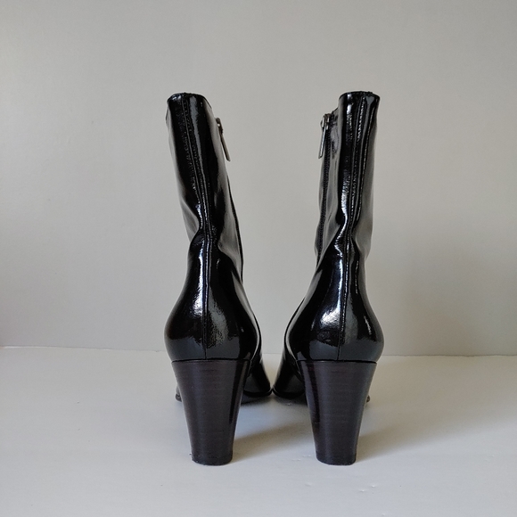 Aquatalia Boots Patent Leather Pointed Toe Block Heel Black Size 9 / 10 - Picture 8 of 15